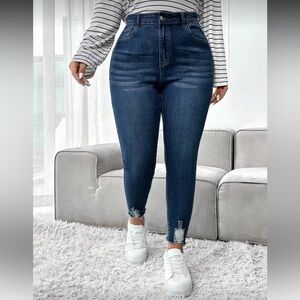 SHEIN Curve High Rise Dark Blue Skinny Jeans (0XL)